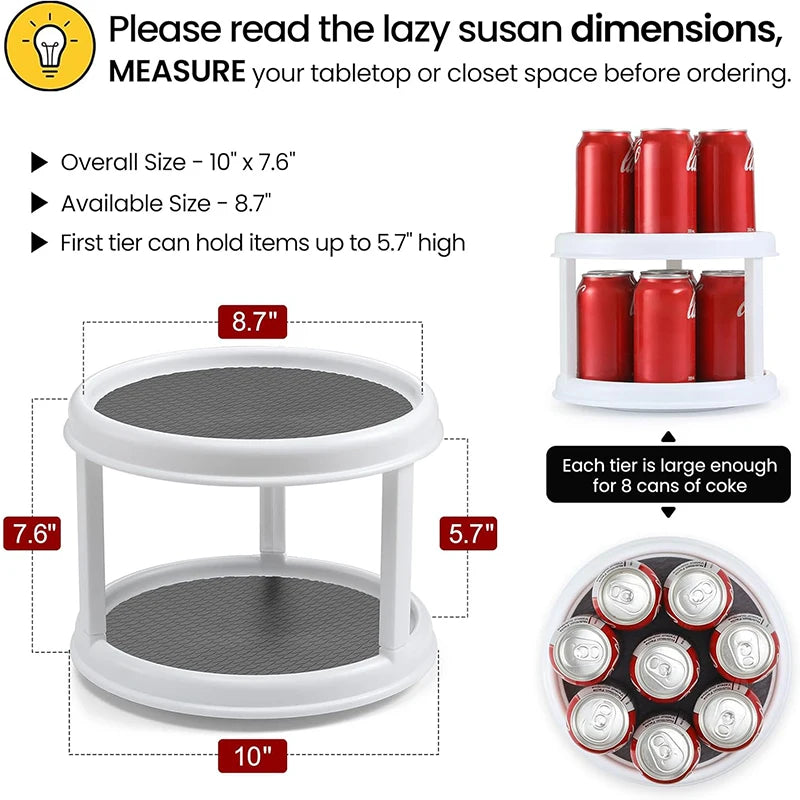 2 Tier 10" Turntable Spice Organizer Rotating Seasoning Rack for Pantry Cabinet Kitchen Countertop Table Top Organizing
