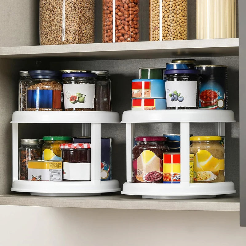 2 Tier 10" Turntable Spice Organizer Rotating Seasoning Rack for Pantry Cabinet Kitchen Countertop Table Top Organizing
