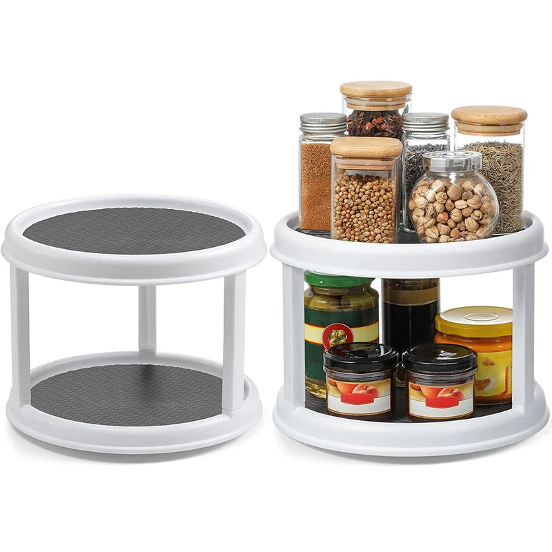 2 Tier 10" Turntable Spice Organizer Rotating Seasoning Rack for Pantry Cabinet Kitchen Countertop Table Top Organizing