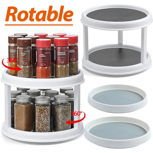 2 Tier 10" Turntable Spice Organizer Rotating Seasoning Rack for Pantry Cabinet Kitchen Countertop Table Top Organizing