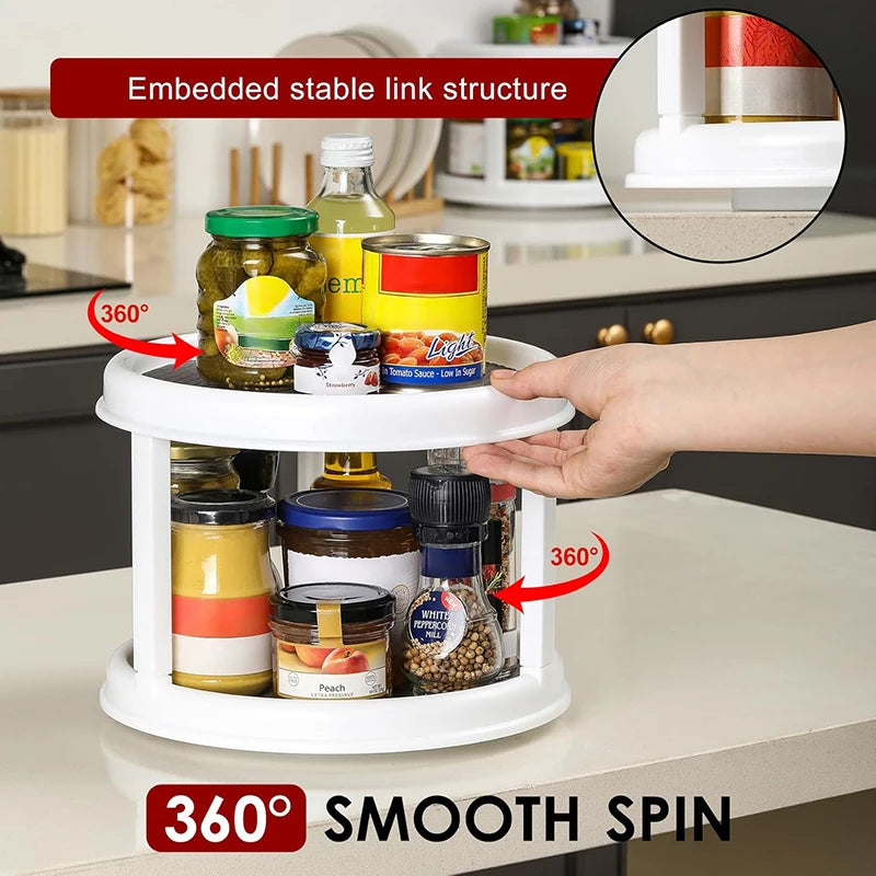 2 Tier 10" Turntable Spice Organizer Rotating Seasoning Rack for Pantry Cabinet Kitchen Countertop Table Top Organizing